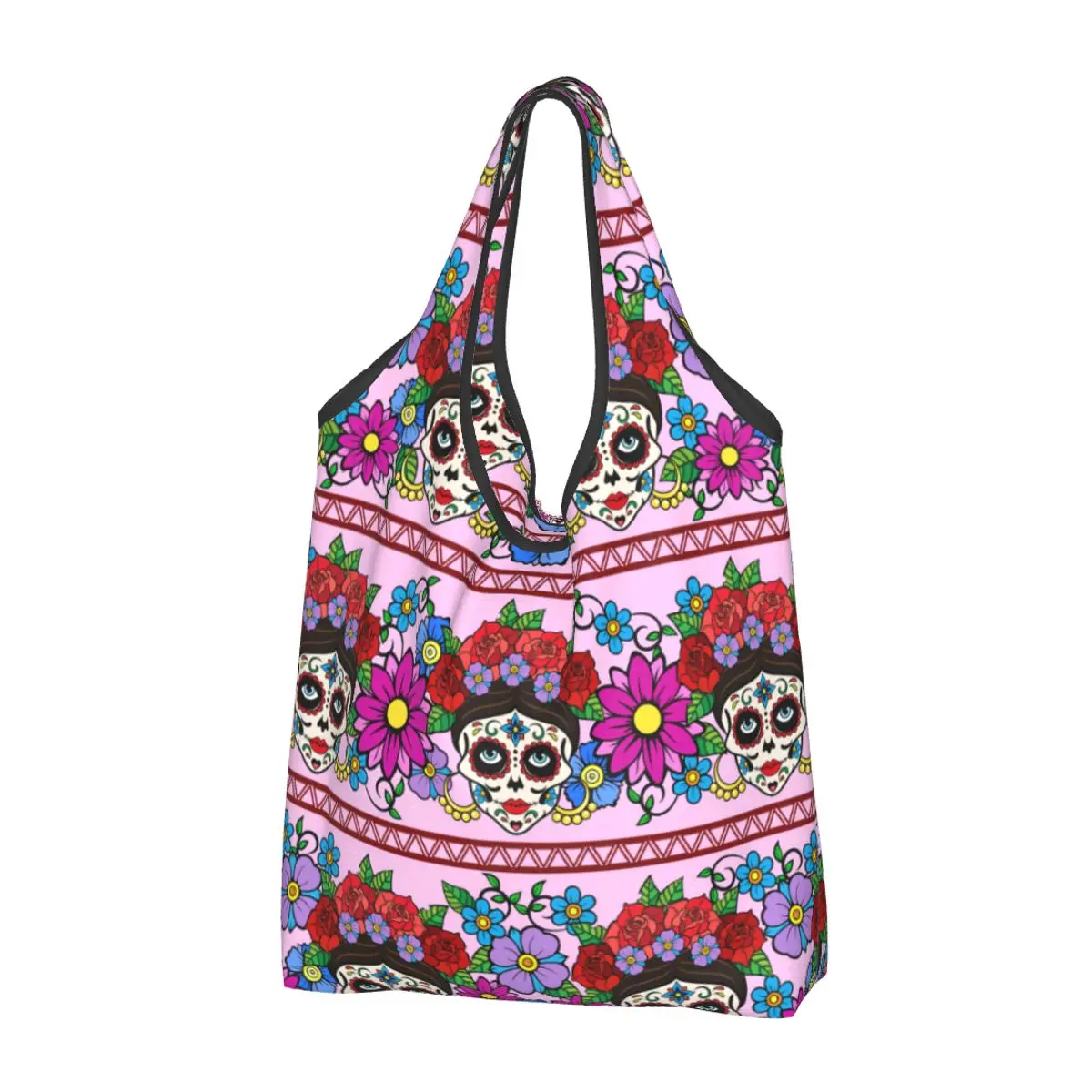 

Reusable Mexico Sugar Skull Shopping Bag for Groceries Foldable Grocery Bags Washable Large Tote Bags