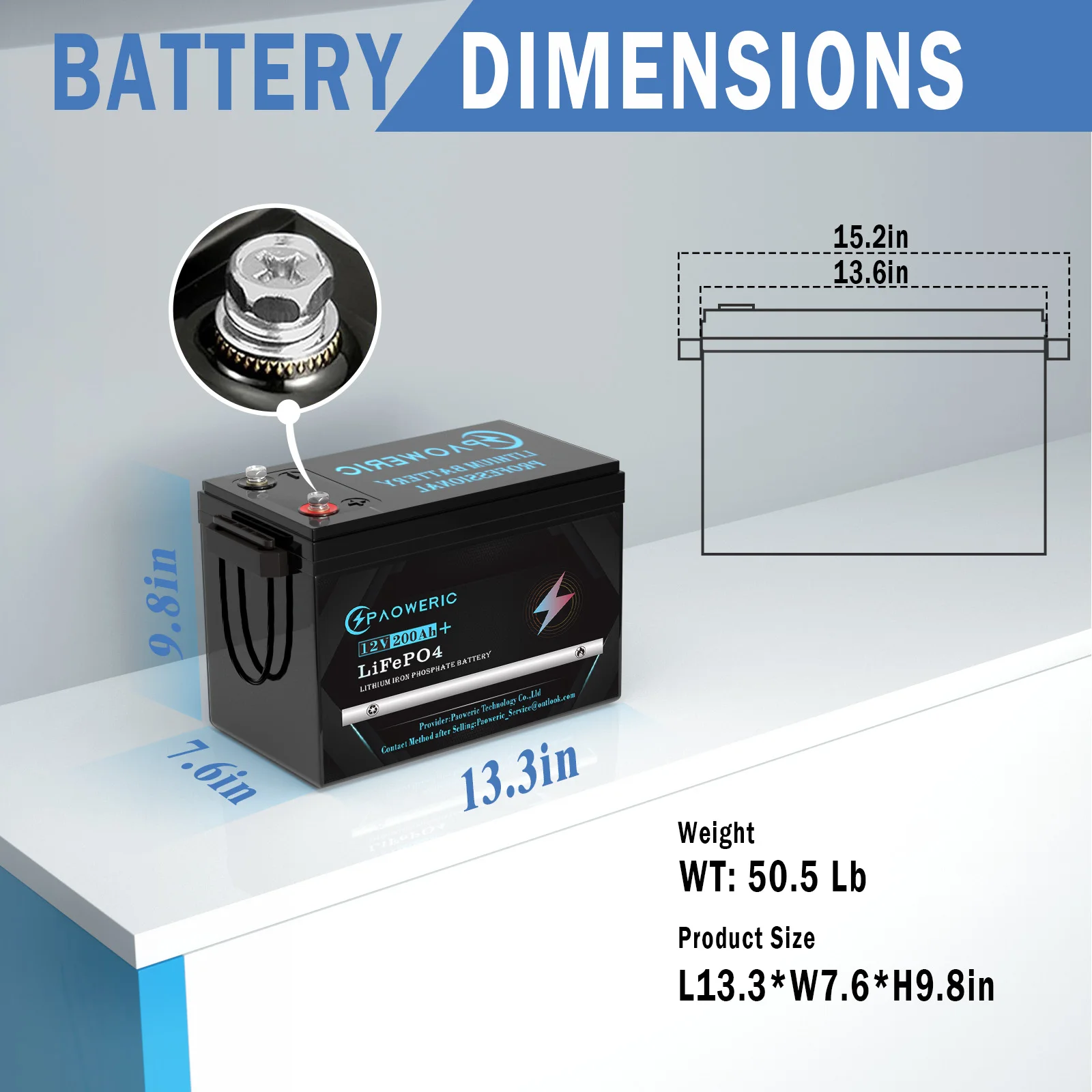 12V 200Ah Deep Cycle LiFePO4 Battery with 150A BMS – Compact Size for Solar, RV, Vanlife, Tiny Home & Home Energy Storage Paoweric