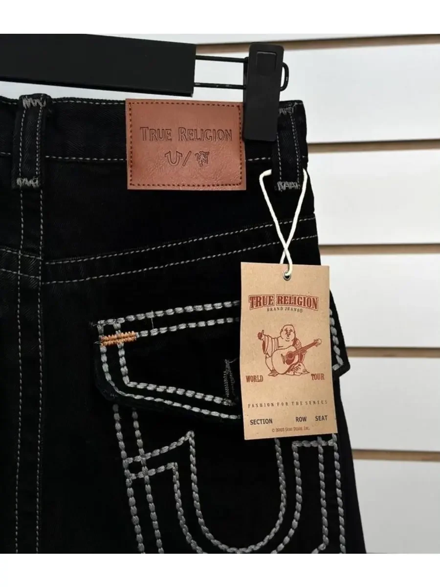 Calção jeans de perna larga americana masculina, calça curta solta, calça bordada cruzada, cintura alta, hip-hop retrô, Y2K, 2021