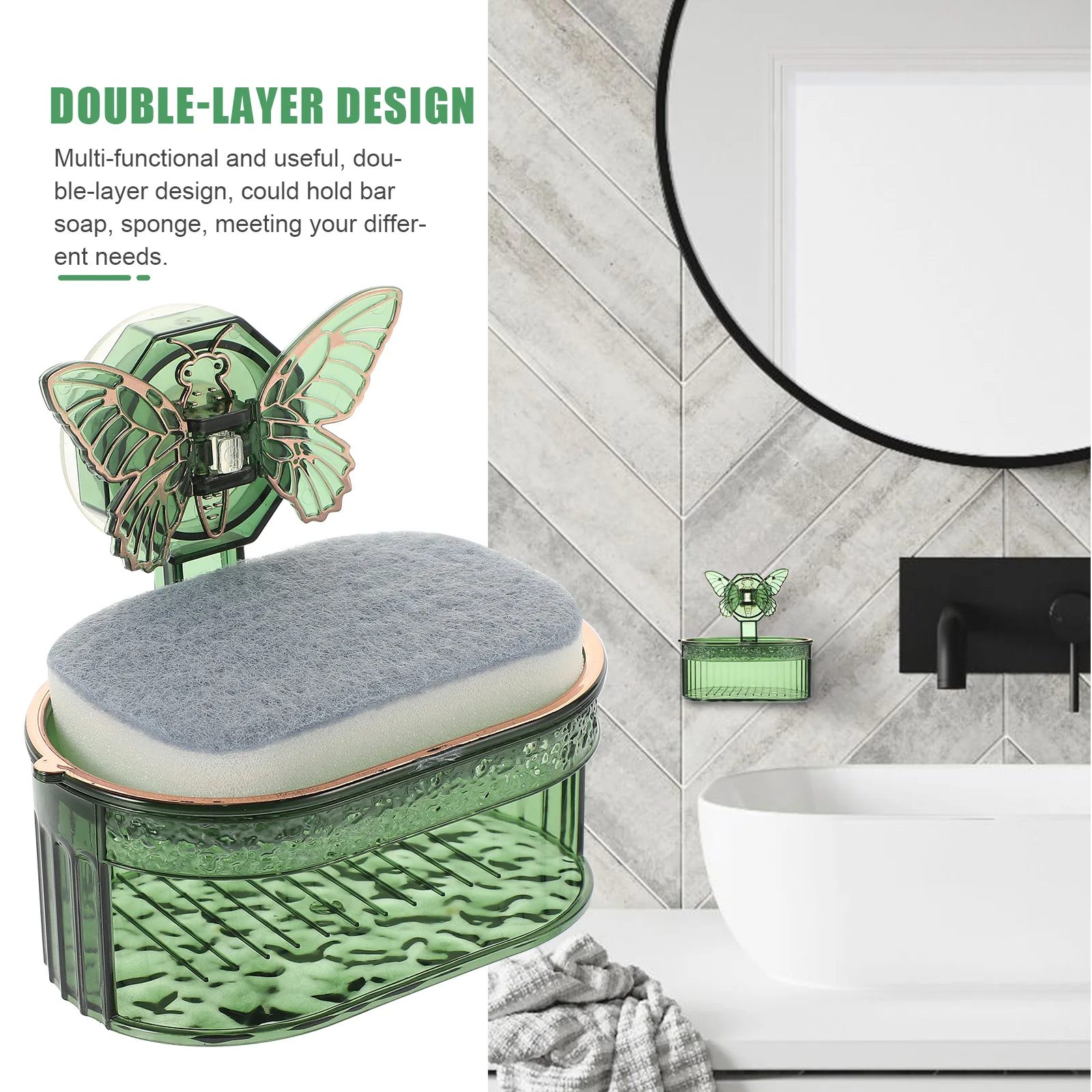 

Wall Mounted Soap Dish Suction Cup Draining Case for Shower Sponge Holder Green Color Space Saving Bathroom Accessories