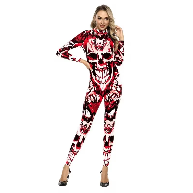 

Halloween Costume Sexy Mature Tights Women Horror Skull Digital Printing Cosplay Suit Bodysuits Carnival Party Purim Jumpsuits