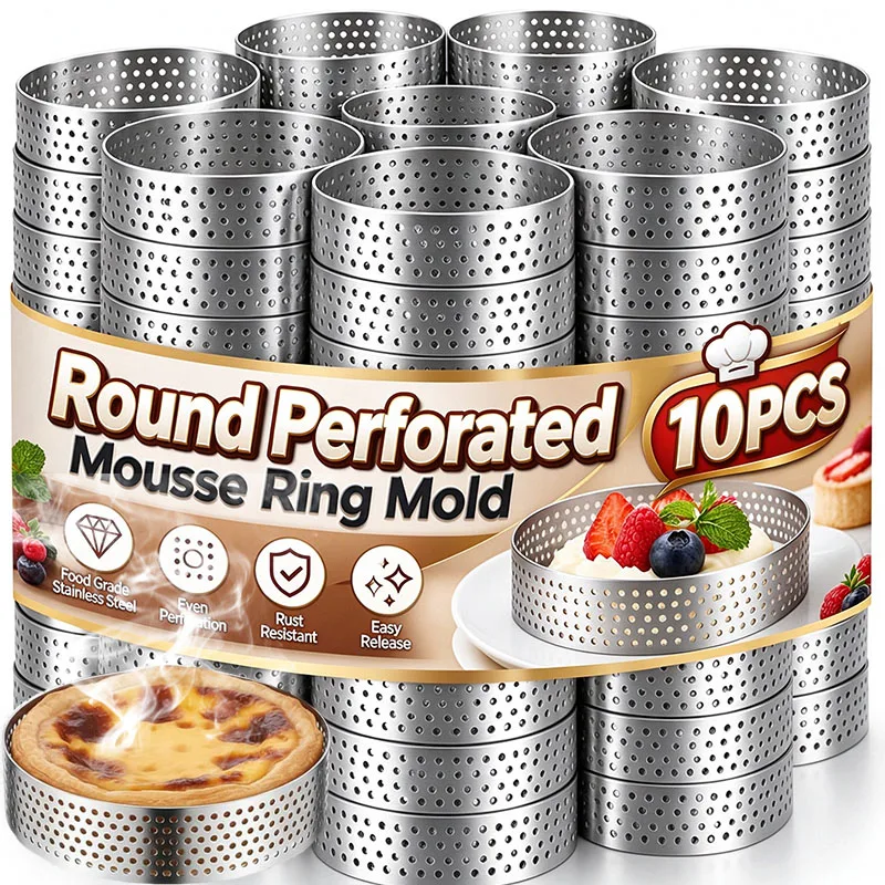 5/6/8/10cm Stainless Steel Culinary Ring Perforated Tart Mold Heat Resistant Cake Ring for Dessert Cutter Fruit Mousse Cake Mold