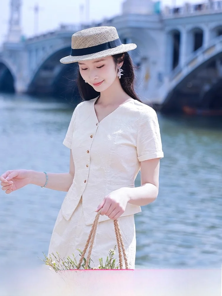 

Red Teaded Cotton Linen ort Sve Embroidered irt Women Slim Fit Summer New Sle Personali Top Breathable Comfortable