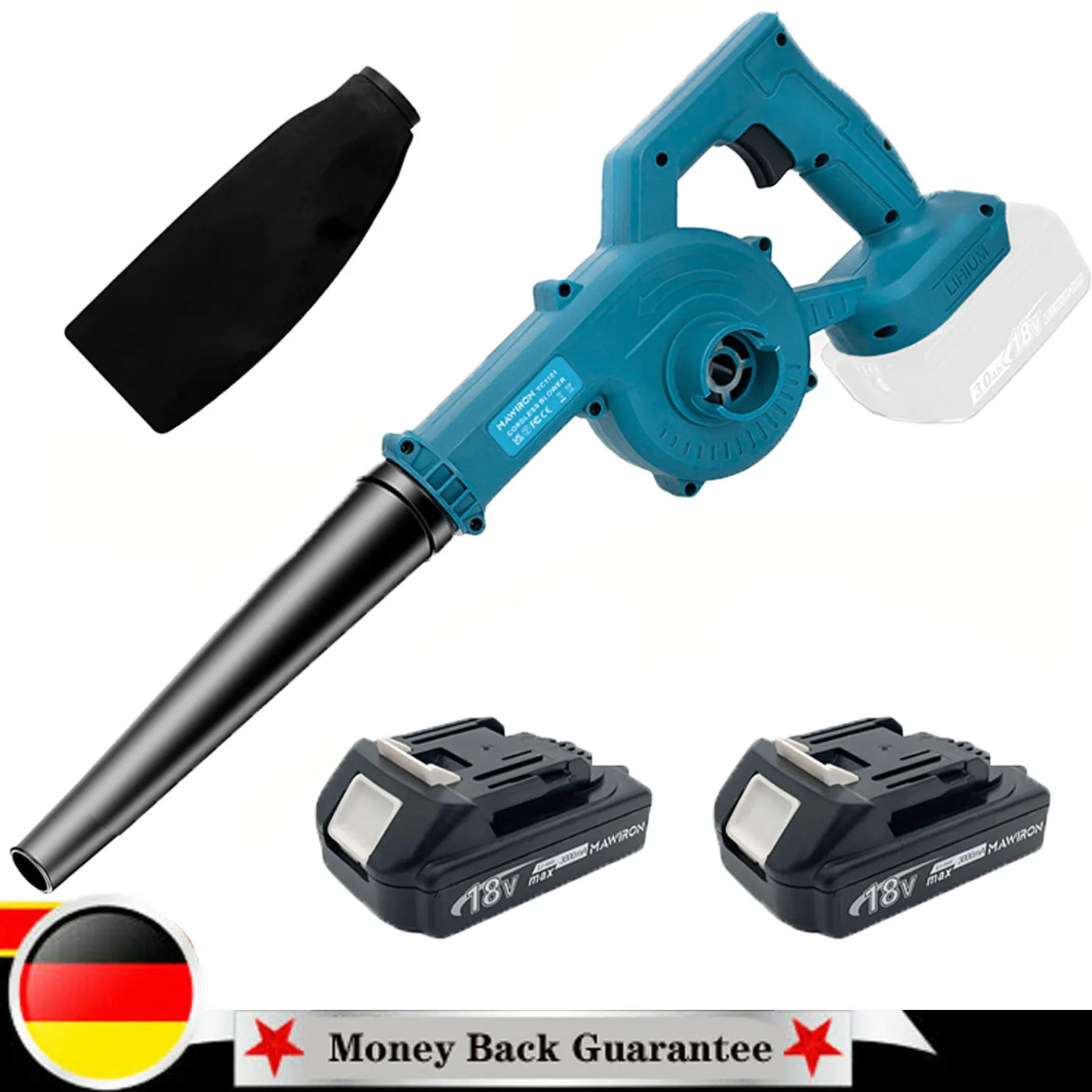 Soplador de hojas inalámbrico con 2 baterías de 3000 mAh, soplador de hojas eléctrico ligero 2 en 1 y aspiradora para el cuidado del césped, eliminación de polvo de coches en esquinas, uso versátil, ligero