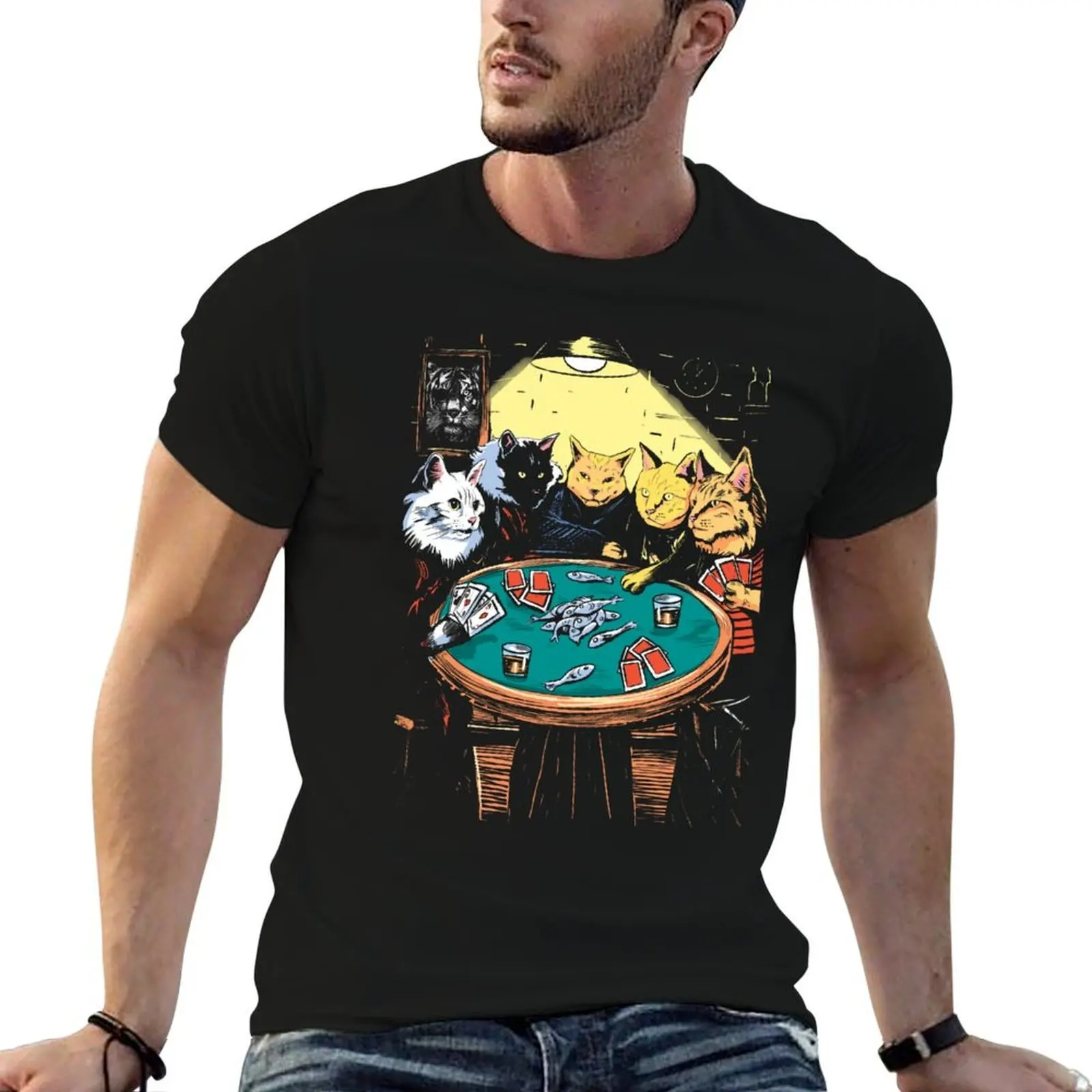 

Cats playing poker game T-Shirt t shirt man luxury cotton tshirt 100% man t shirt cotton T-shirt