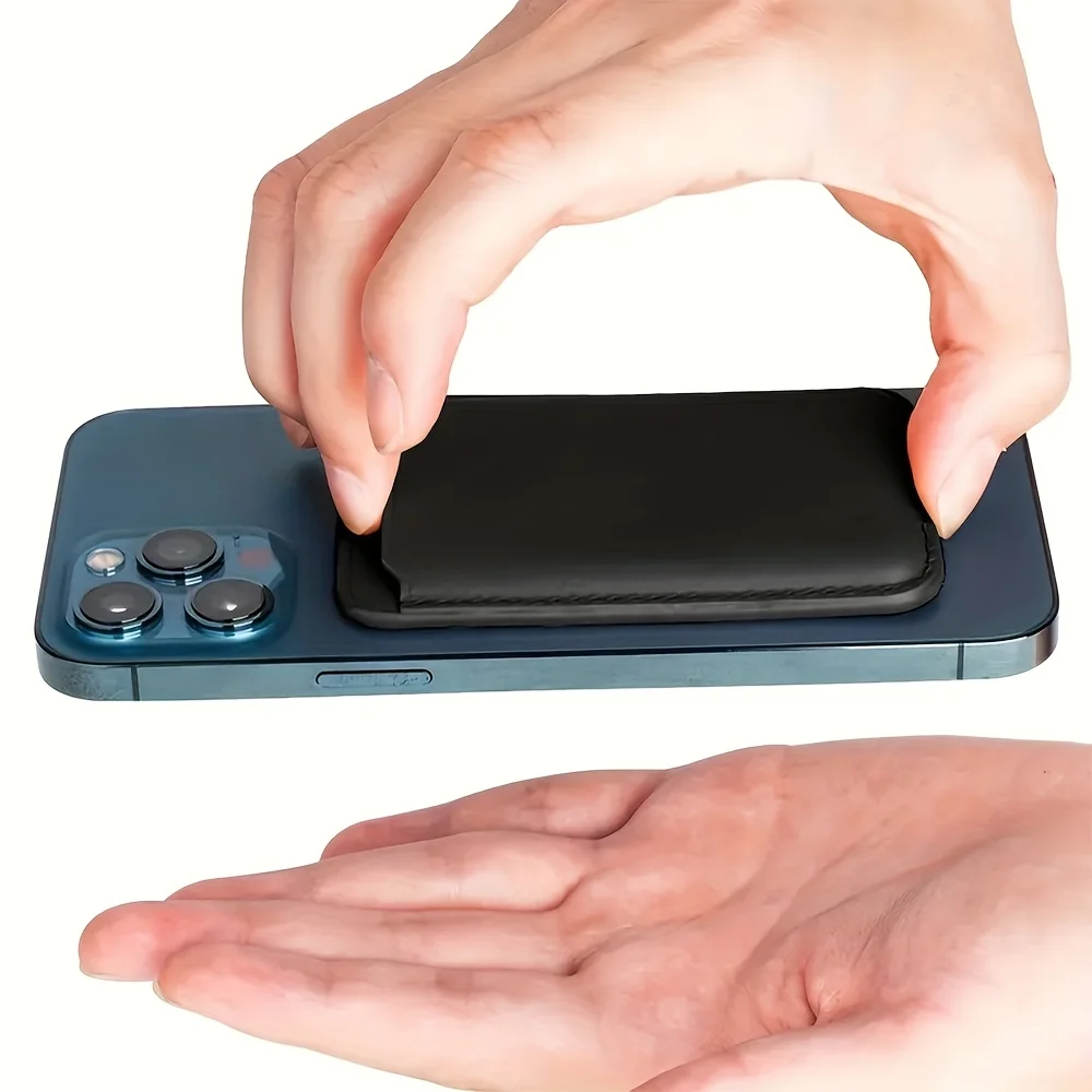 The ultra-thin magnetic card holder is suitable for iPhone - artificial leather wallets and can safely store 1-2 cards
