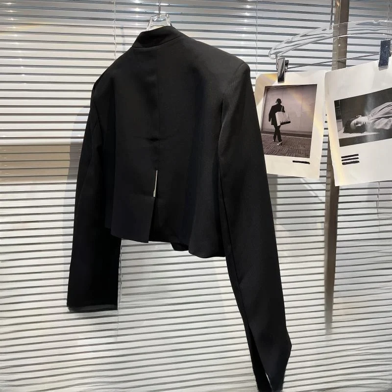 قطعة معدنية عصرية مزينة بياقة واقفة ort Jaet للسيدات طقم مزدوج للخريف وصل حديثًا معطف قرد أنبوبي مستقيم