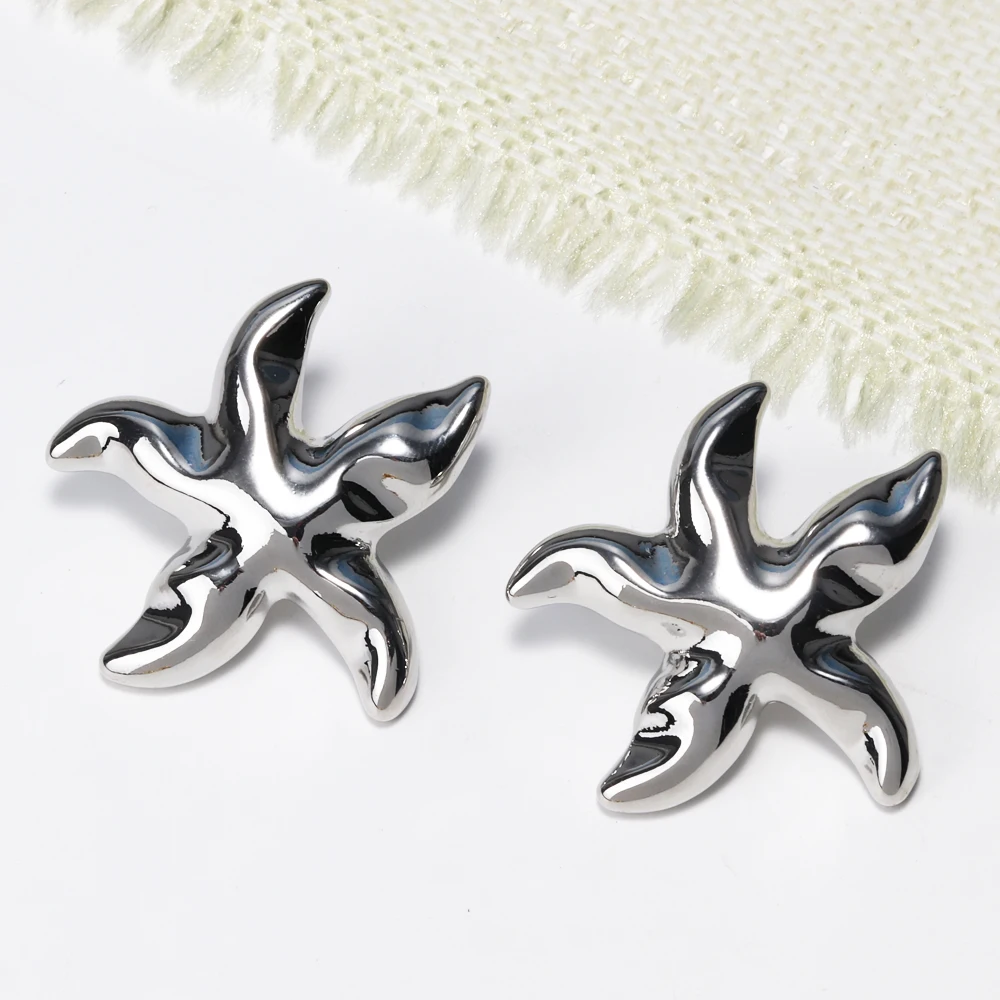 Fashion Stainless Steel Starfish Golden Stud Earrings Rust Proof 18K Gold Plated Metal Popular Jewelry for Women Bijoux