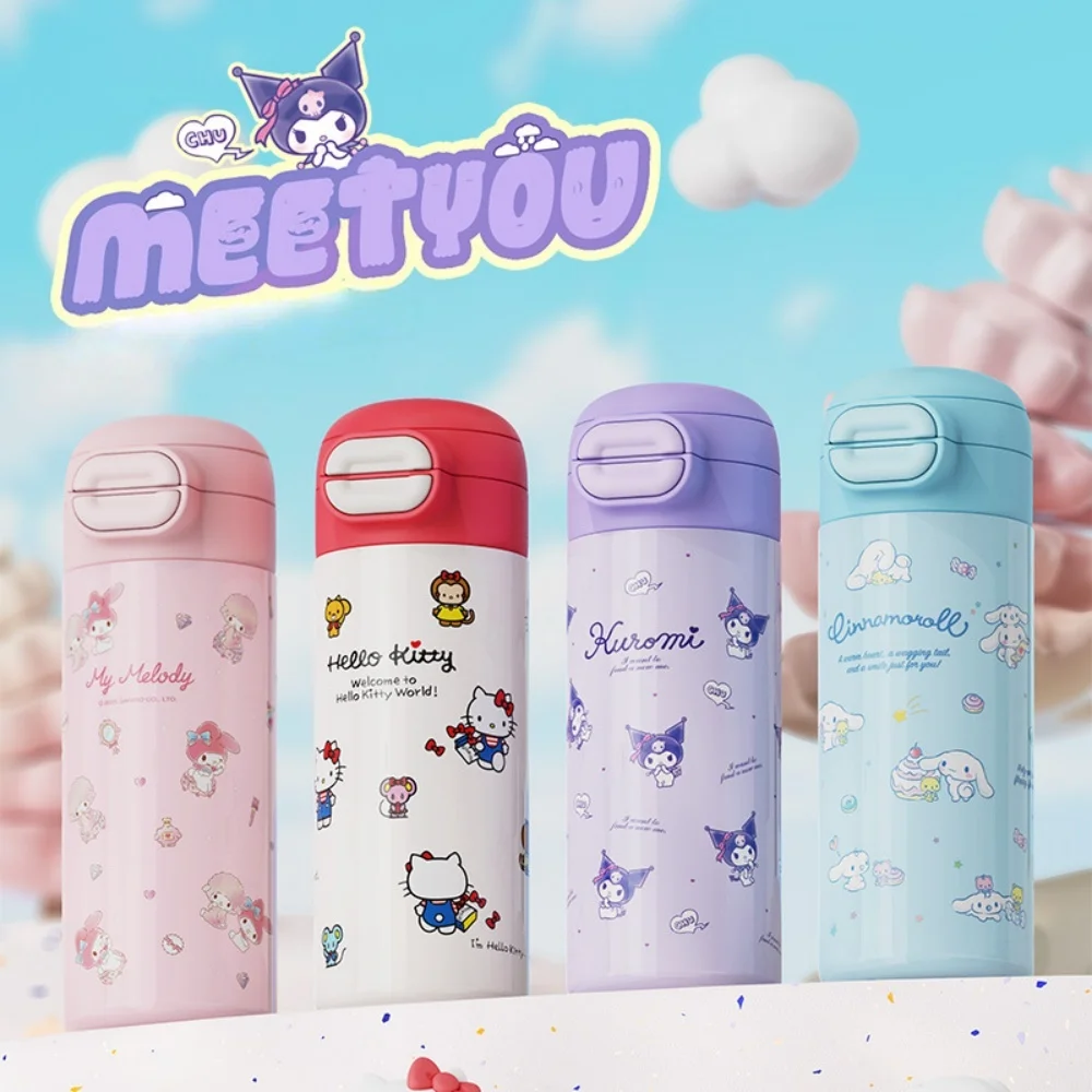 Genuine 530ML Sanrio Thermos Cup Hellokitty Kuromi Cinnamoroll Stainless Steel Vacuum Flask Insulated Bottle Girls Gifts