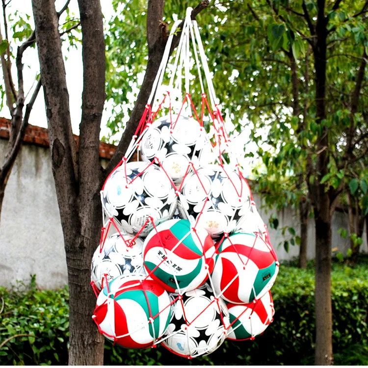 Outdoor Basketball Baskets Football Volleyball Large Nylon Red + White Braided Mesh Net Bag Sports Accessories