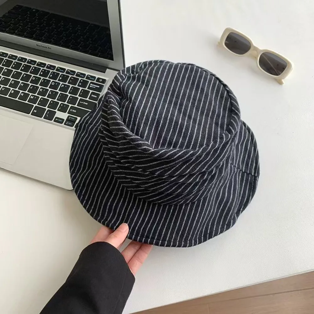 

Casual Foldable Women Bucket Hat Striped Wide Brim Fisherman Caps Spring Summer Visor Sun Hat Outdoor