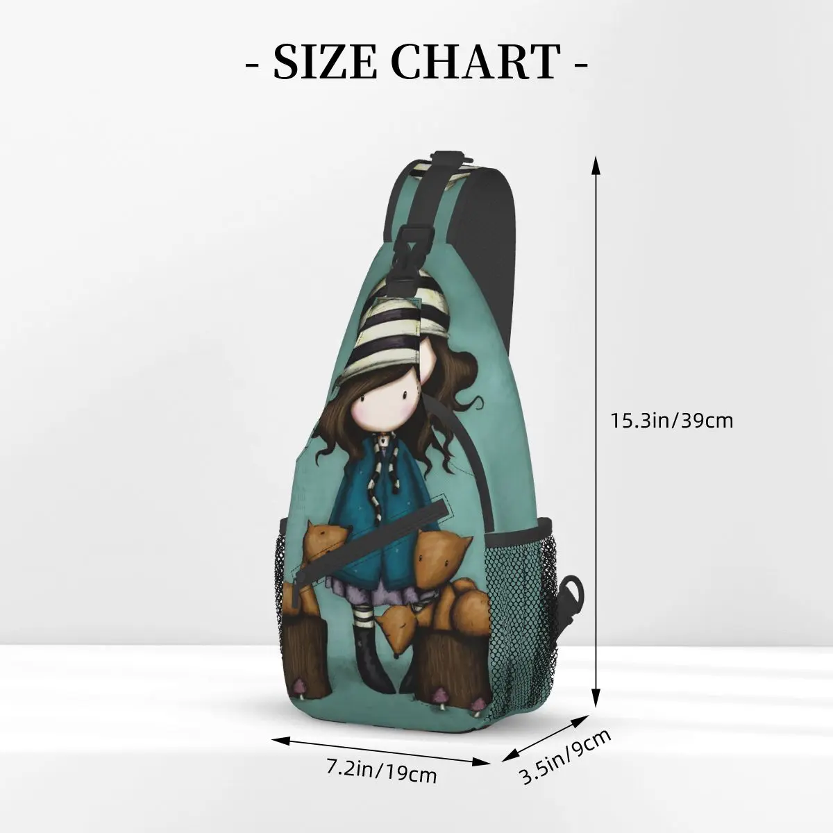 Santoro Gorjuss Doll Crossbody Sling Bags Cool Chest Bag Art Cartoon Shoulder Backpack Daypack for Hiking Travel Biking Pack