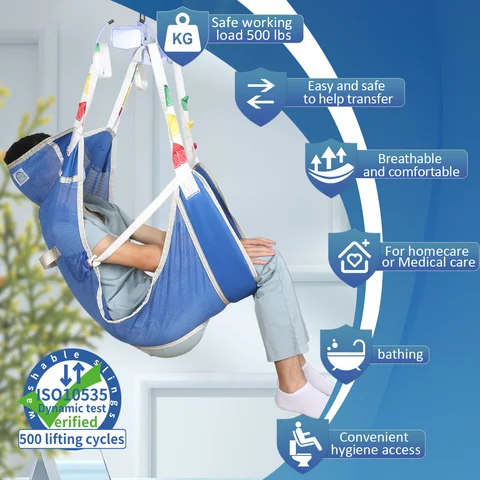 EZ Assistive Full Body Patient Hoist Sling Transfer Assist Mesh Lift Harness with Commode Opening for Toileting SWL 500lbs