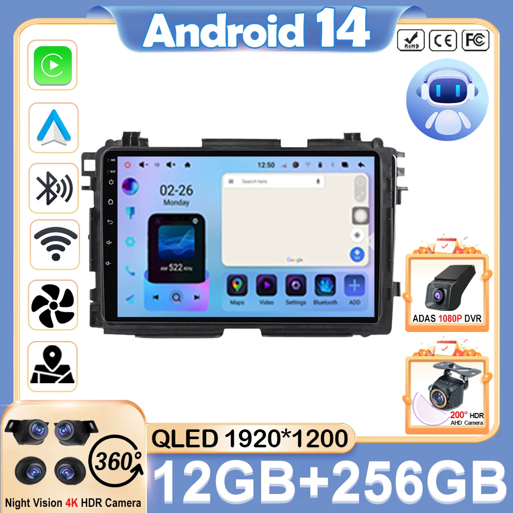 

Android 14 Carplay Auto для Honda Vezel HR-V HRV HR V XRV 2013 2014 2015 2016-2019 Мультимедийный автомобильный радиоплеер WIFI + 5G Стерео