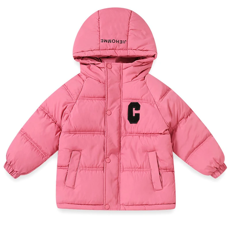 

Winter Jacket Toddler Girl Boy Clothes Korean Fashion Letter Warm Thick Hooded Baby Coat Snowsuit Luxury Kids Clothing BC1391