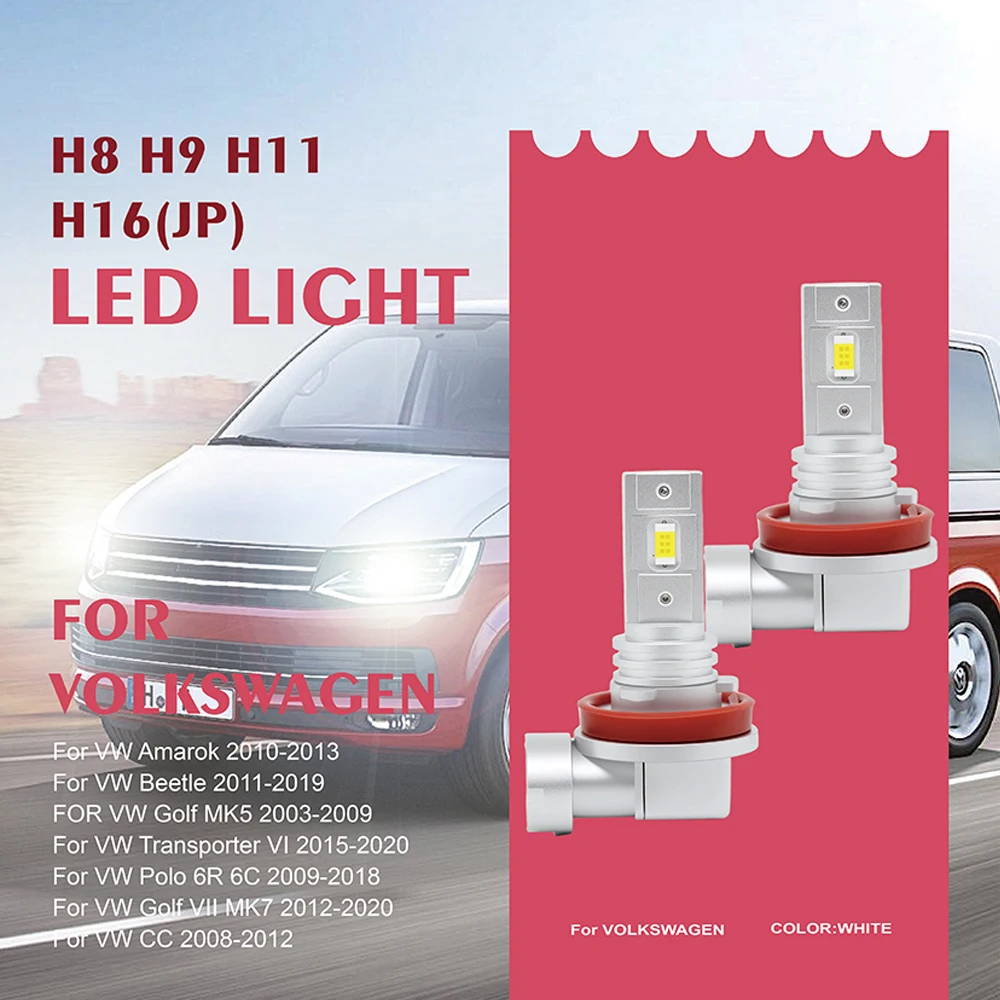 2Pcs/Set SUNKIA H8 H9 H11 H16JP Auto Headlight Bulb For  VW Amarok Beetle Golf MK5 Transporter VI Polo 6R 6C Golf VII MK7 CC