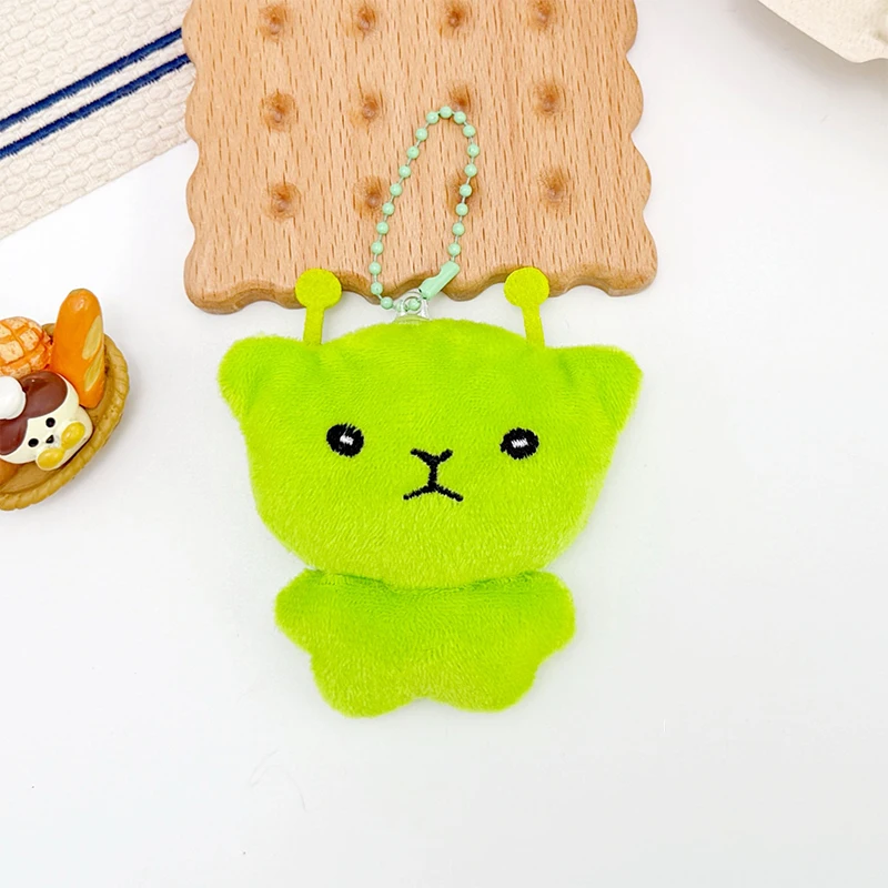 외계인 고양이 플러시 키체인 귀여운 행운의 열쇠고리 포멜로 잎 가방 장식 불운을 막아주는 백팩 펜던트