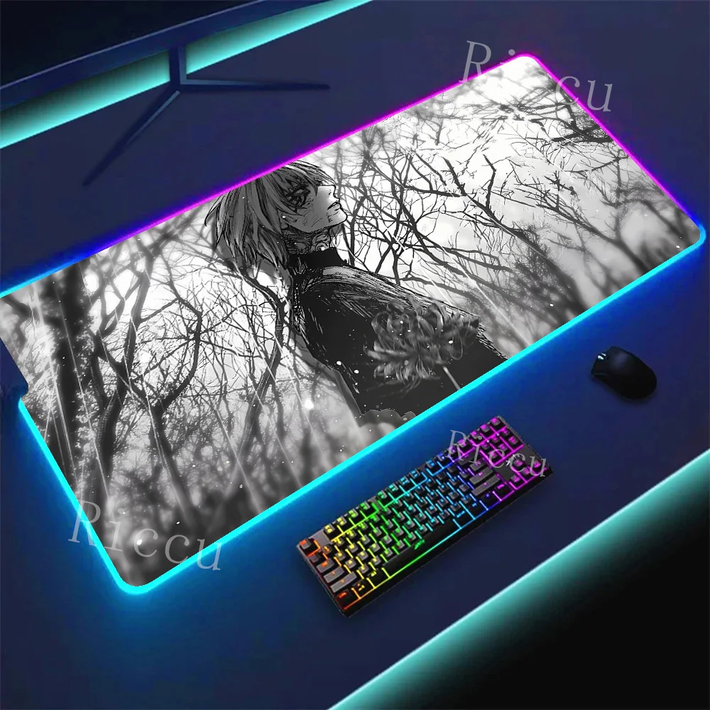 LED Desk Mat Black and White young girl RGB Computer Mouse Pad Gamer Pc Cabinet Office Accessories Keyboard emit light Mousepad