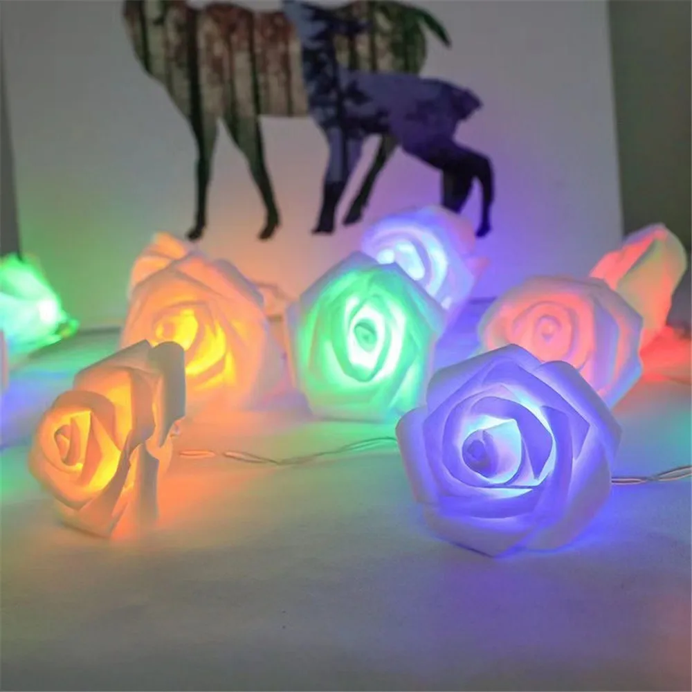 Valentinstag 3m 20 LEDs Rosen-Blumen-Lichterkette Batteriebetrieben Romantische Rote Rosa Rosenlichter Künstliche Blumen LED-Lampe