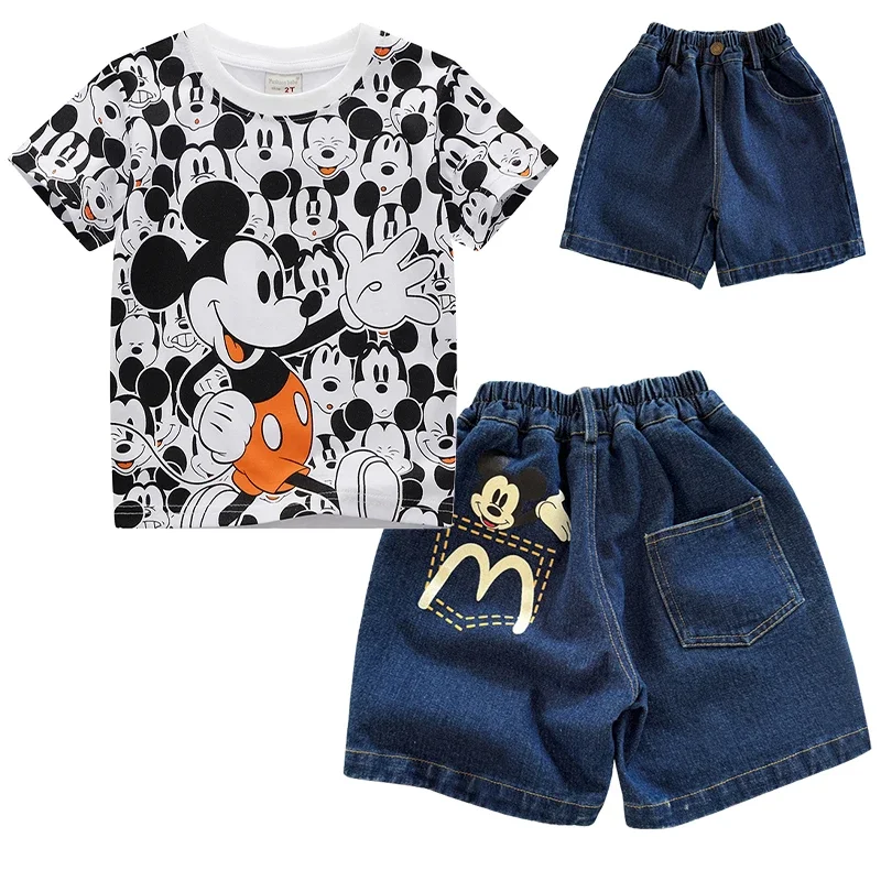 Summer Fashion Boys Clothing Set Cartoon Mickey Mouse T-Shirt Denim Shorts 2Pcs For 2-6 Years Kids Clothes Children Tracksuits