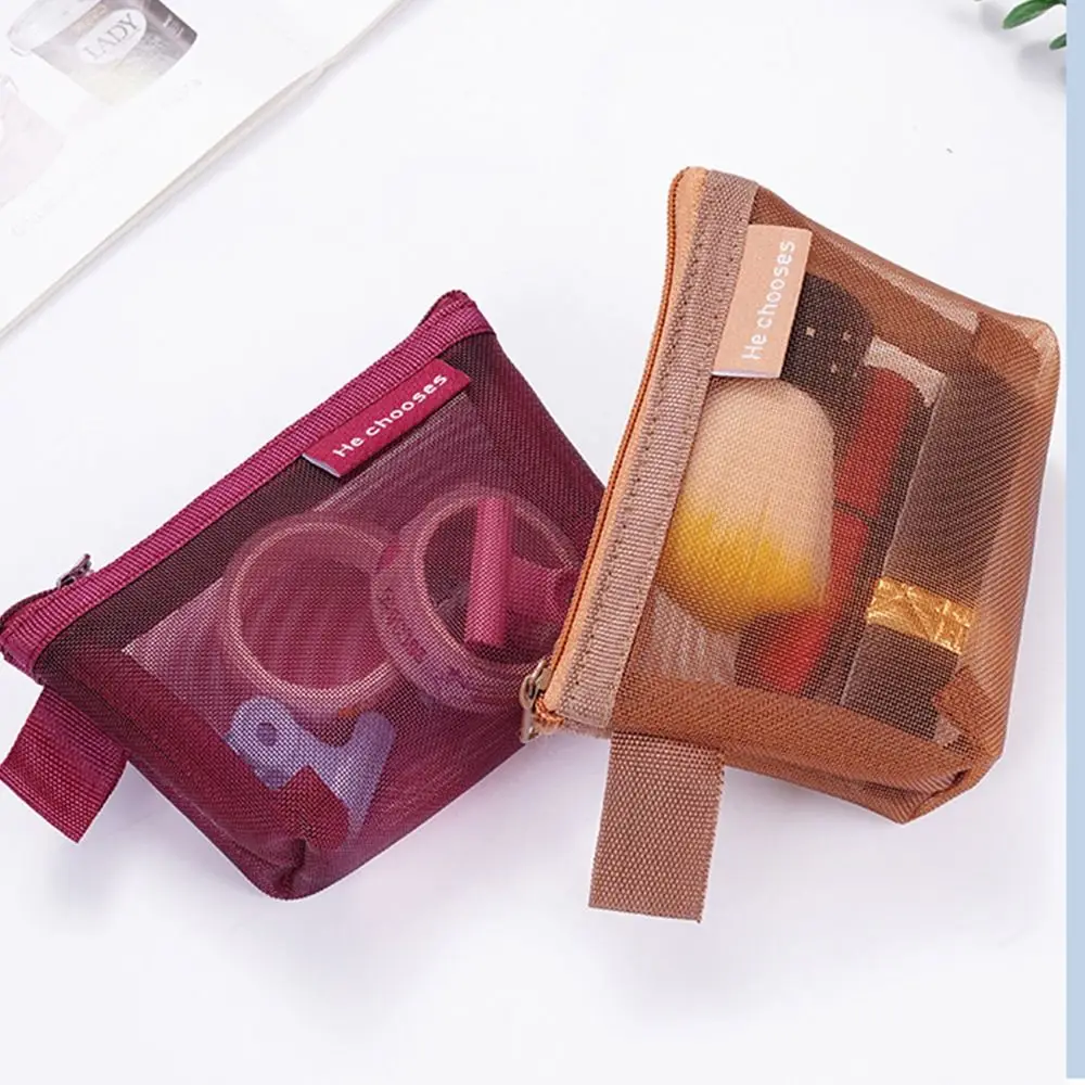 Change Storage Bag Clear Mesh Bag Small Item Bag Lipstick Cosmetic Bag Mini Coin Purse Sanitary Napkin Storage Bag Solid Color