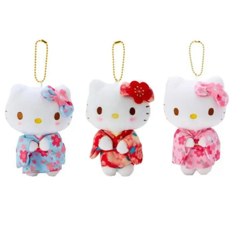 Neuer Hello Kitty Plüsch-Schlüsselanhänger, Sakura Kimono Serie, Kawaii Taschenanhänger, Süßes Geschenk für Mädchen, Auto-Schlüsselring-Anhänger