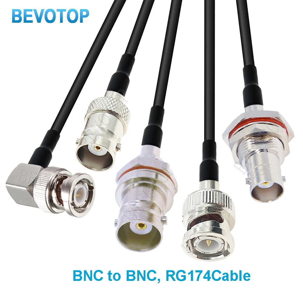 RG174 Cable BNC To BNC Male Female Plug Jack Nut Connector Right Angle Extension RF Coaxial Coax Jumper Pigtail 1M 5m 10M 15M