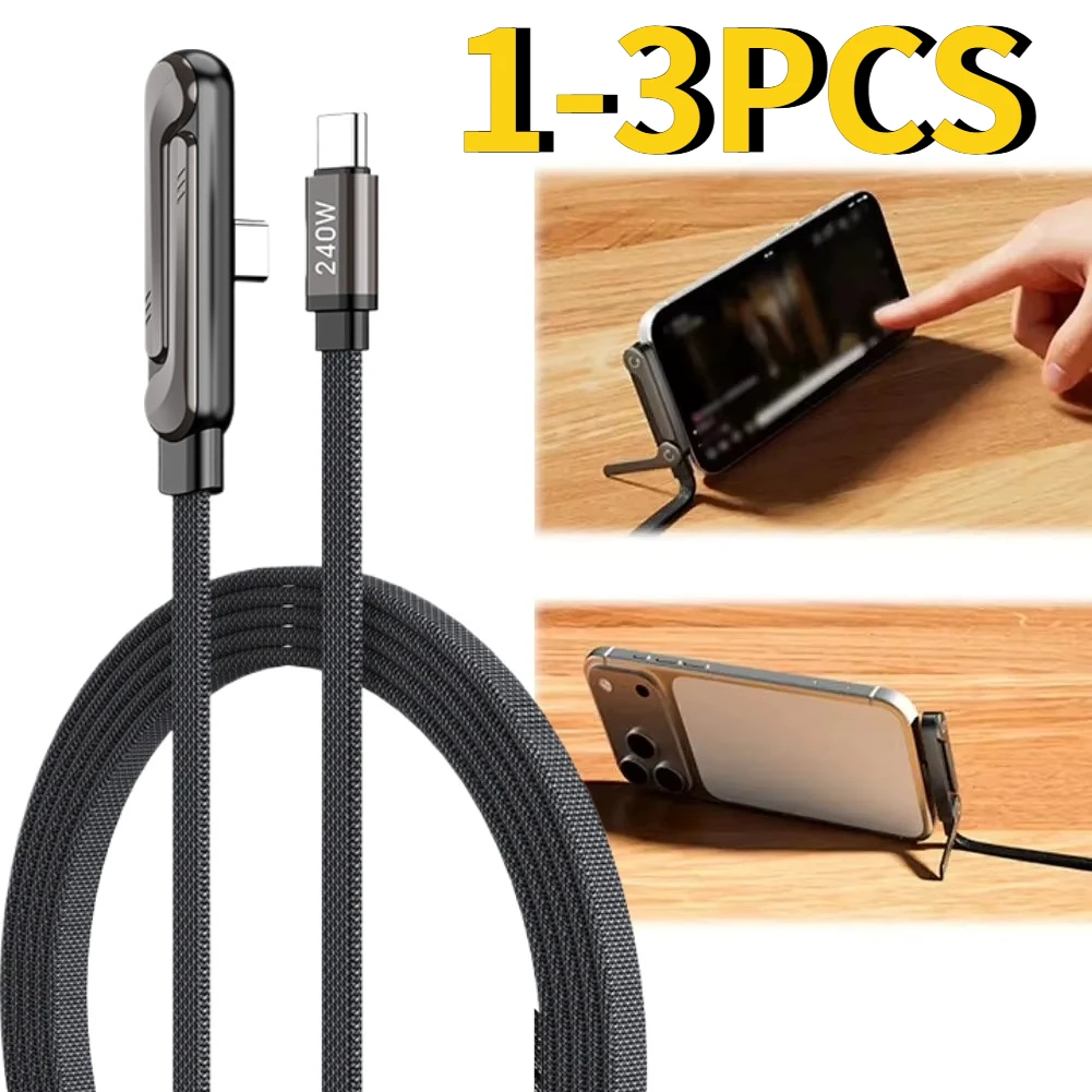 1-3PCS 240W Type-C To Type C Cable Elbow Fast Charging Data Cable Foldable Stand Phone Holder For iPhone 17/16/15 For Samsung