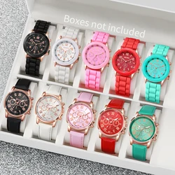 10pcs/set Women's Watch Set Fashion Candy Color Versatile Leisure College Style Quartz Watch Silicone Watch+Leather Watch No Box