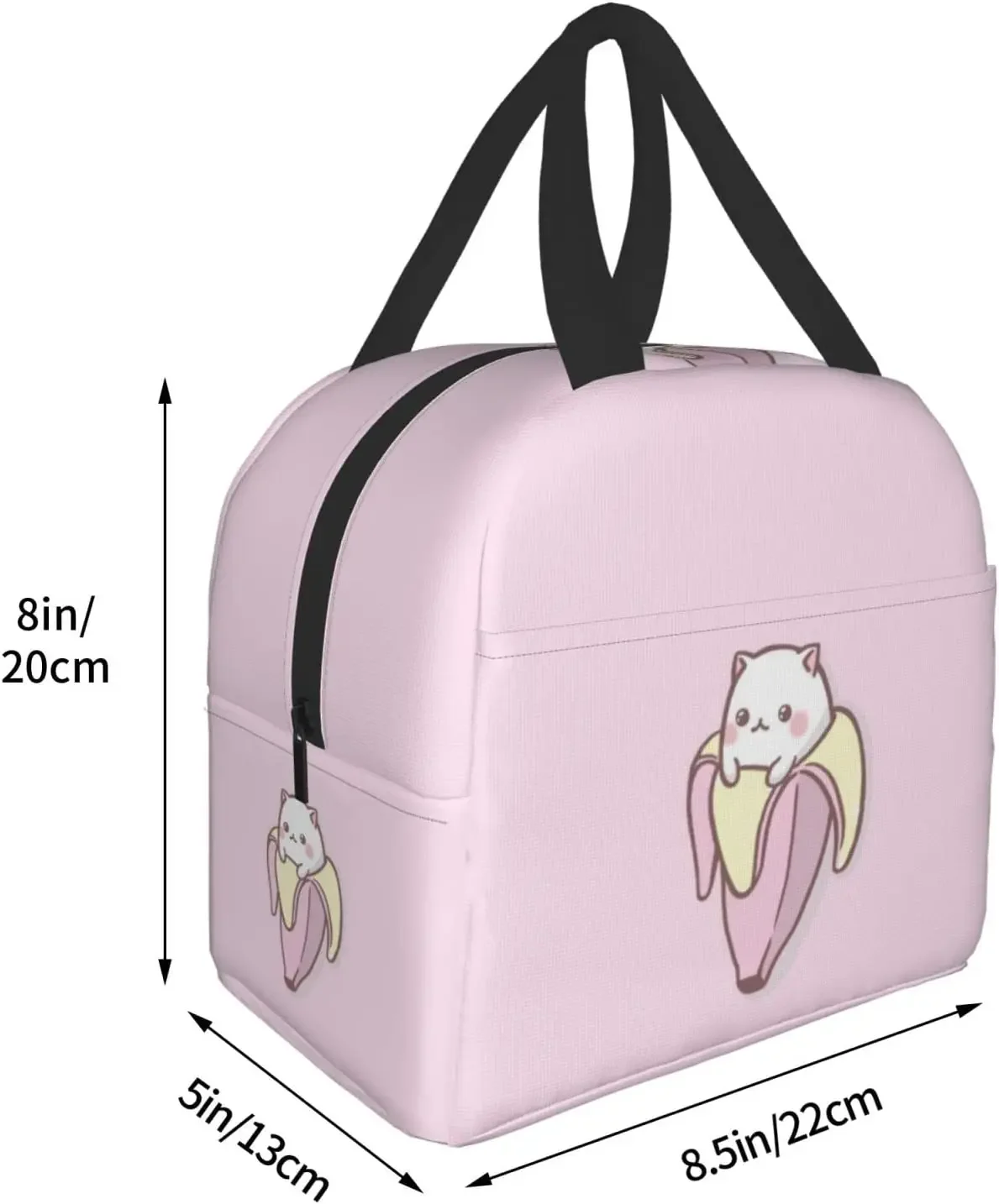 Pink Kawaii Cat Reusable Portable Thermal Lunch Box Insulated Travel Bag Lunch Bag Small Picnic Tote Snack Bag Food Container