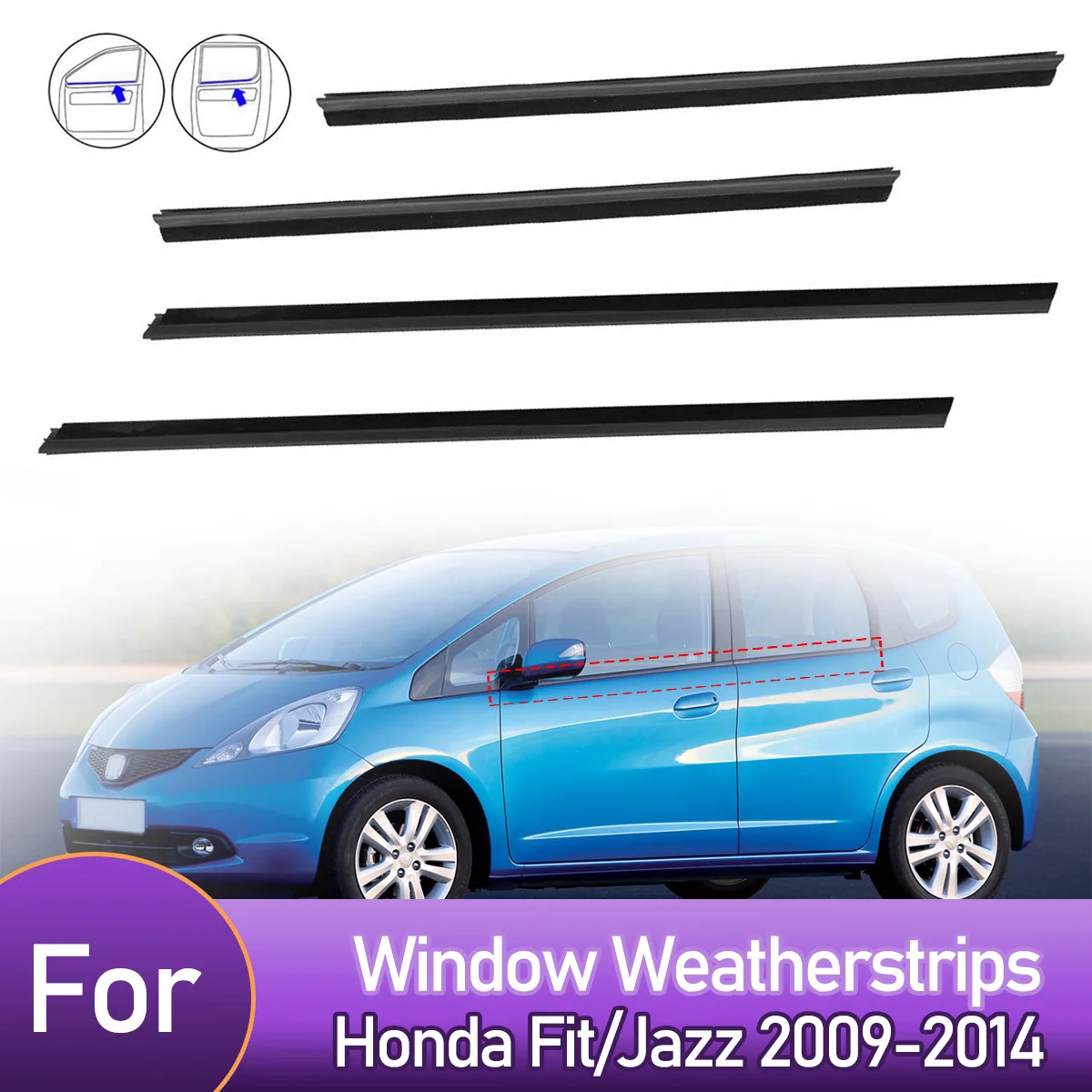 4 szt. Szyb samochodowych z gumową listwą przeciwdeszczową do Honda Fit/Jazz 2009-2014 wodoodporne taśma uszczelniająca ciśnieniowe akcesoria samochodowe