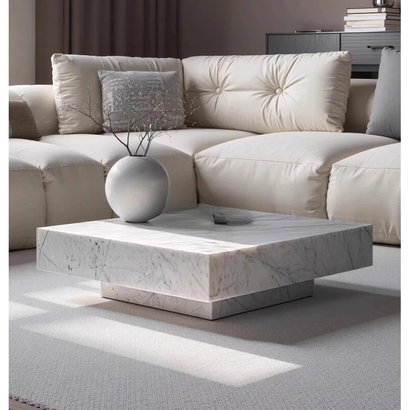 AANatural Medium White Marble Minimalist Living Room Suspended Rectangular Coffee Table