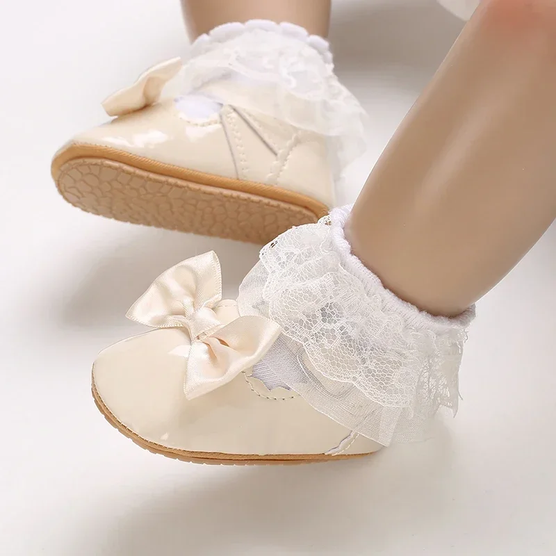 Süße weiße Spitze Baby Mädchen Prinzessin Schuhe Baby Mokassins Moccs Schuhe Schleife Fransen Gummisohlen rutschfeste Schuhe Krippenschuhe – Detail 33