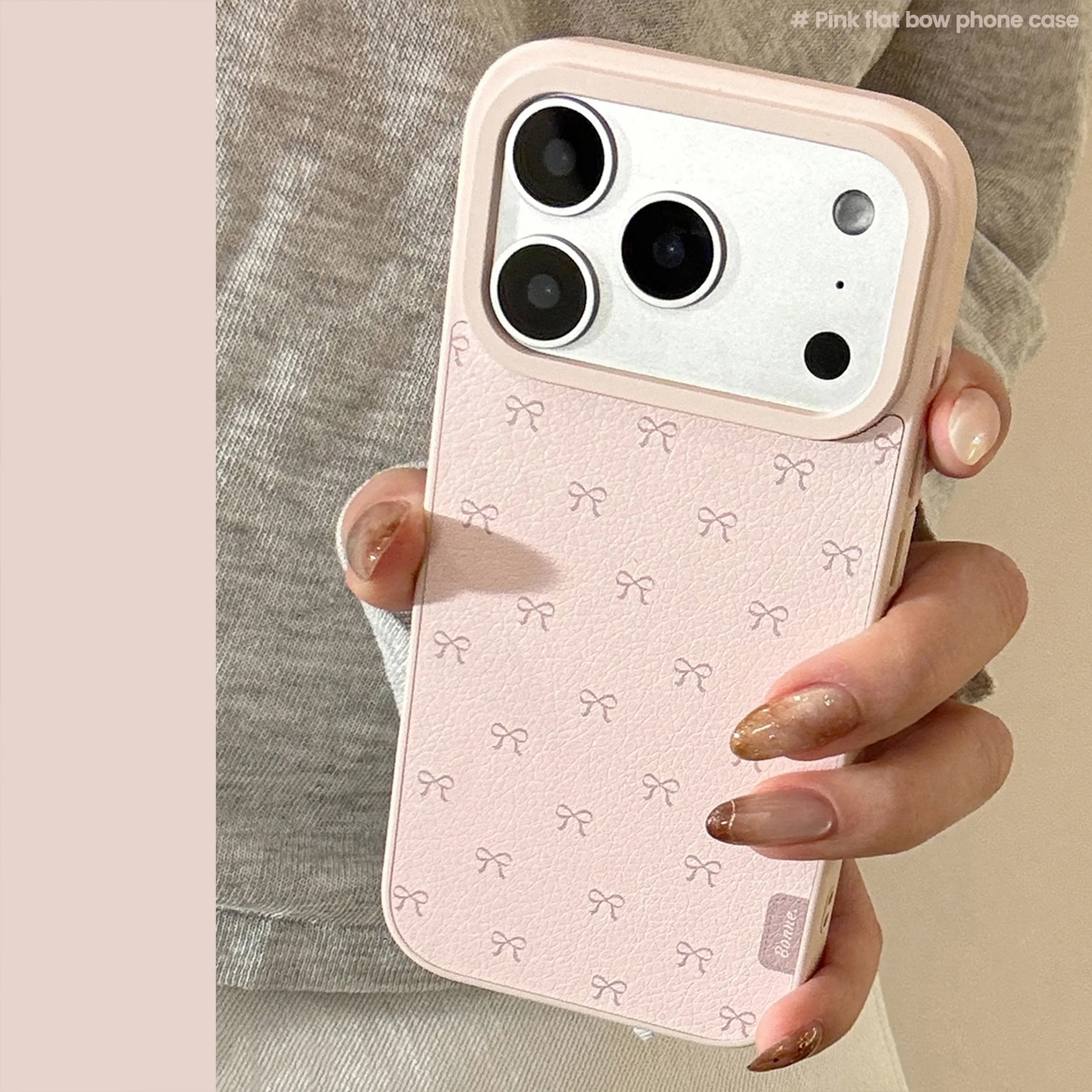 

Leather Pink Bow Phone Case for IPhone17 16 15 14 12 13 11 Pro ProMax Plus X XR Shockproof Phone Cover
