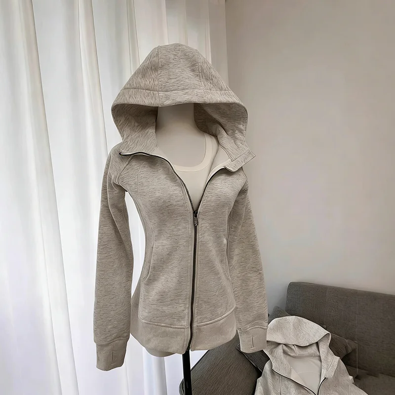 Minimalistische Slim-Fit-Kapuzenjacke für Damen, vielseitige Taillen-Binching-Sport-Cardigan mit Kapuze, Einheitsgröße, passend für die meisten Frühling und Herbst