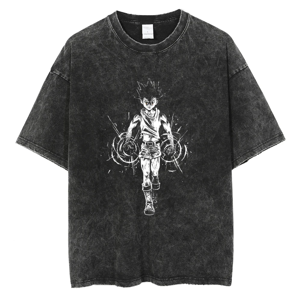 2026 New  Anime Hunter X Hunter Vintage Washed T Shirt Men's Women Harajuku Cotton Hip Hop Streetwear Casual Summer Tee