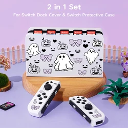 2 Pcs Nerd Theme Pattern Protective Case with Base Cover Set for Switch OLED/Switch NS, Can Store 5 Game Cards