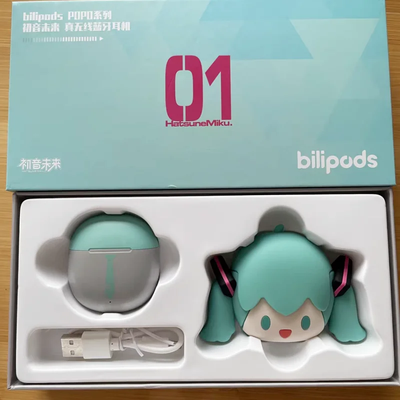 Hatsune Miku Anime Cartoon Wireless Bluetooth Headphones Set Cute Silicone Protective Cover Semi-in-ear Girls Christmas Gift