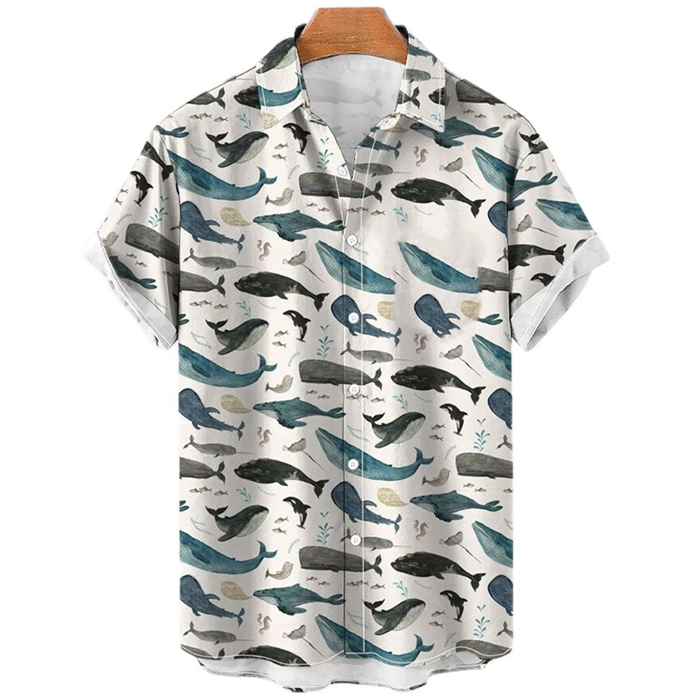 Animais do mar baleia impressão 3d camisas de praia havaianas das mulheres dos homens moda casual streetwear camisa de manga curta topos blusa homem roupas