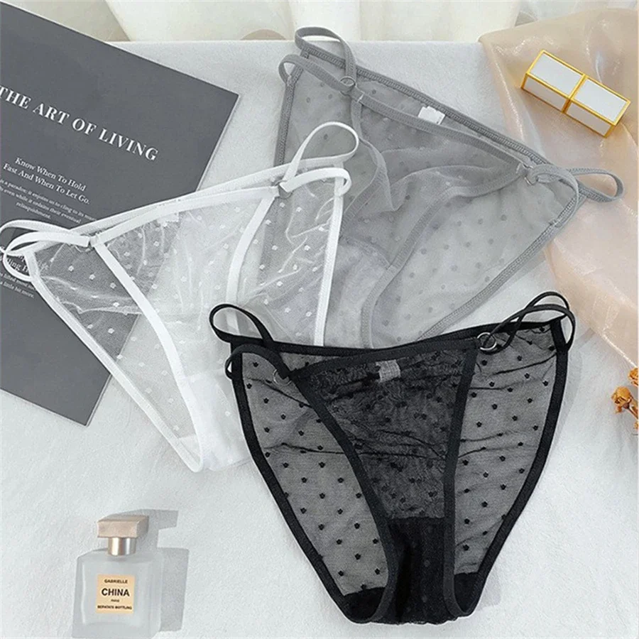 3 pièces sexy dentelle fille string culottes mince semi transparent respectueux de la peau respirant entrejambe slips pour les femmes