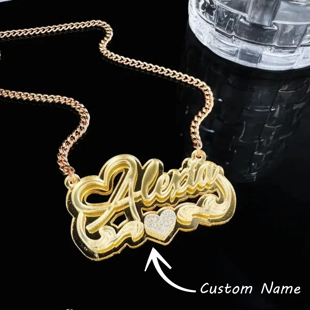 

Custom Name Necklace Personalized 18K Gold Plated Nameplate Necklace Name Necklace With Heart Acrylic Jewelry Gift Women Gifts