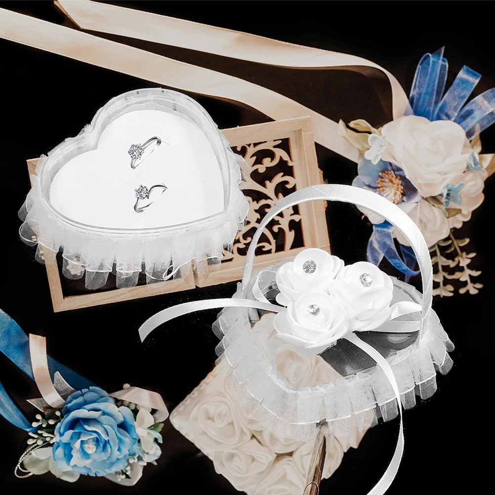 

2Pcs Wedding Ring Pillow Delicate Heart Shape Basket Soft Material Romantic Ring Holder for Ceremony Wedding Decor