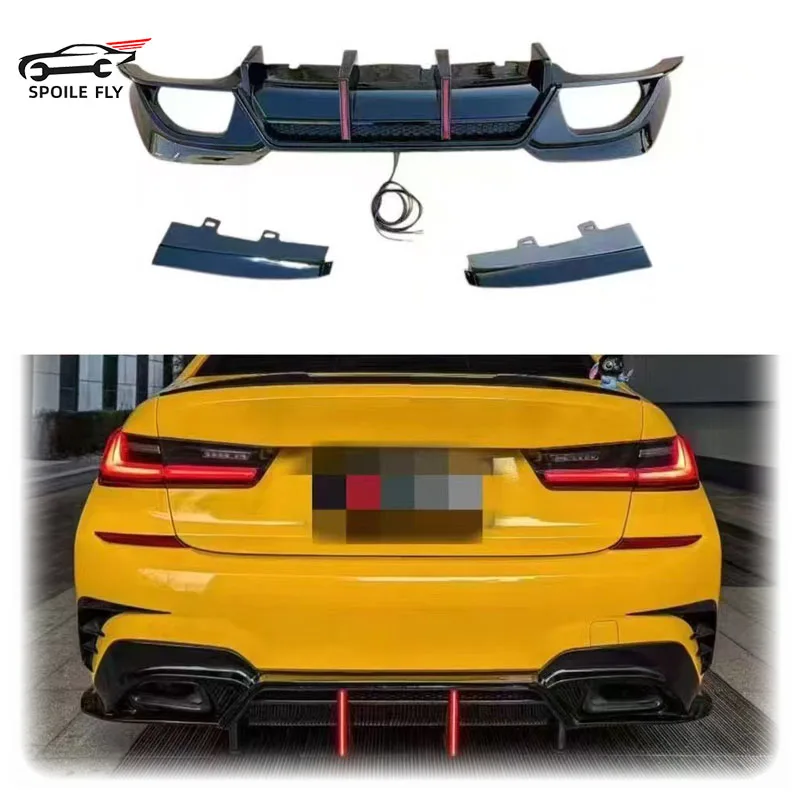 2019 To 2025 For For BMW 3 Series G20 G28 M Pack  MP Rear Double Line LED Light Bumper Lip Spoiler Diffuser Guard Body Kit