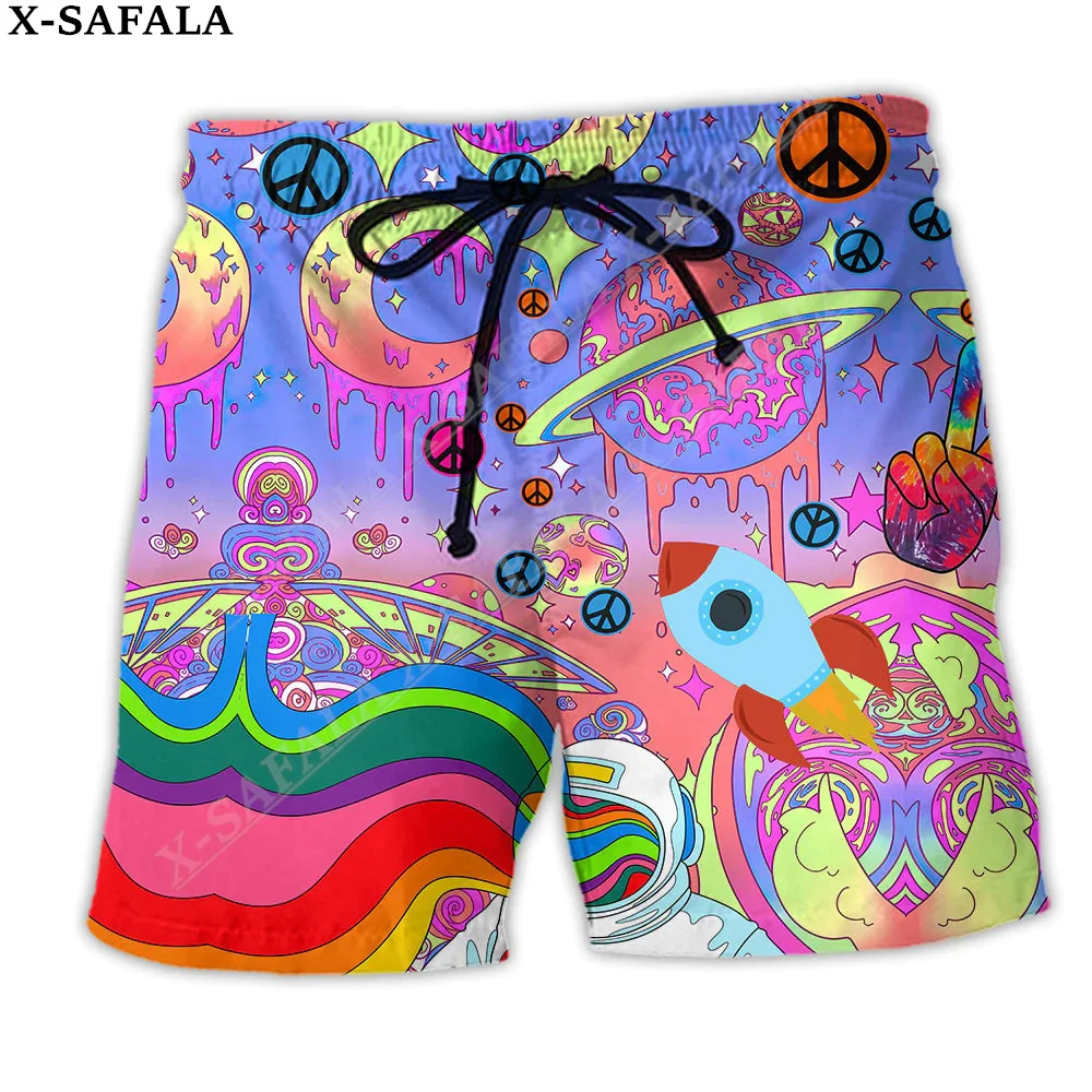 

Hippy Trippy Colorful Eyes Mushroom Skull Swimming Shorts Summer Beach Holiday Shorts Men's Swimming Beach Pants Half Pants-6