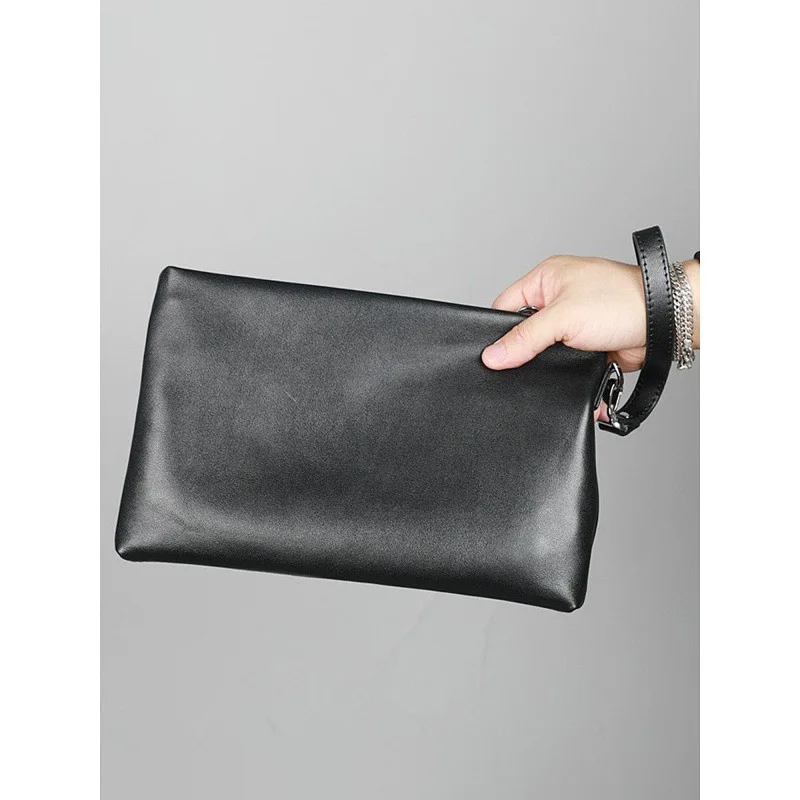 New Genuine Leather Men's Clutch Bag Minimalist Envelope Handbag Large Capacity Wrist Purse for Daily Business Travel Work