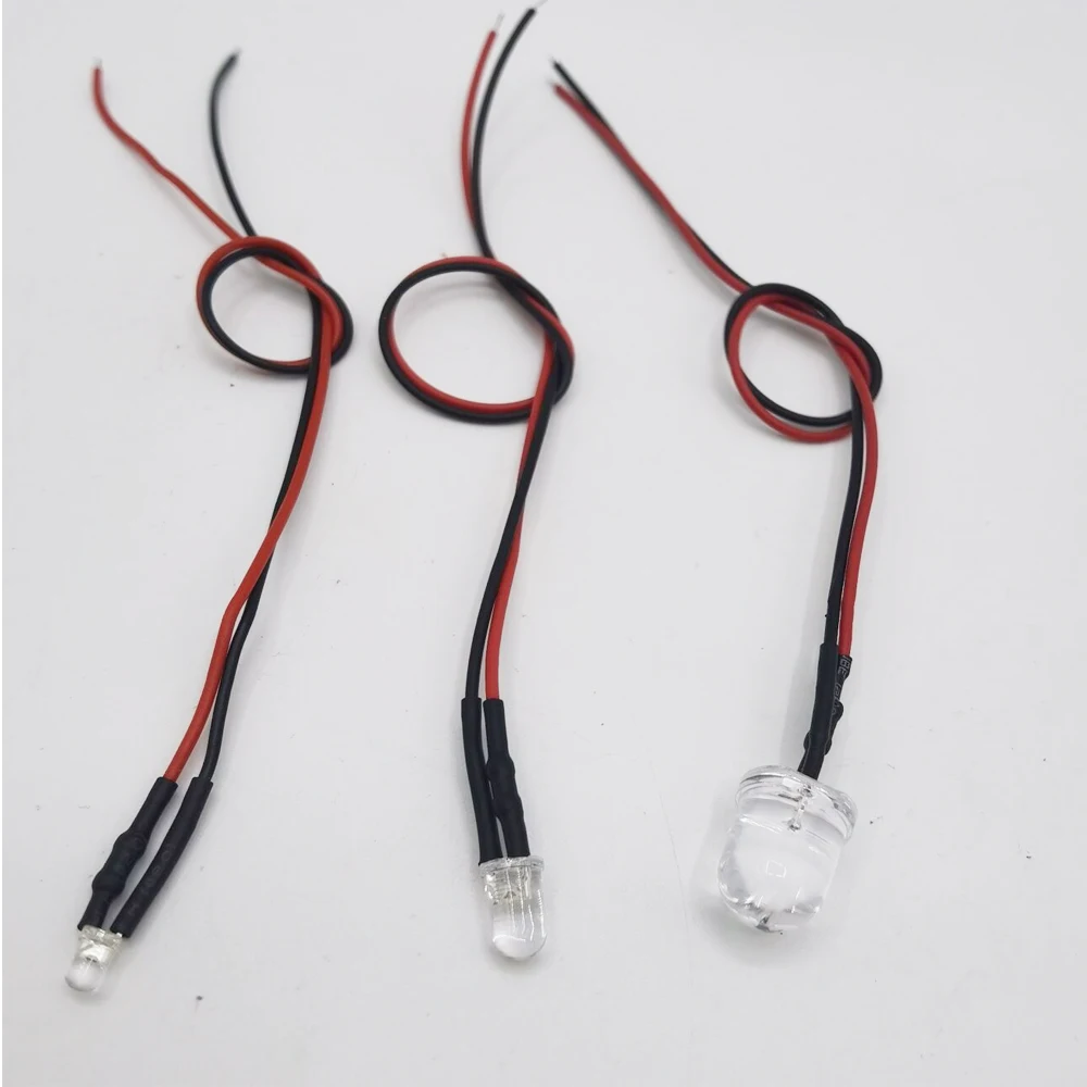 10-100pcs 3mm/5mm/10mm Red/Green/Blue/RGB white UV DC12V Round Pre-Wired Water Clear LED With Plastic Holder