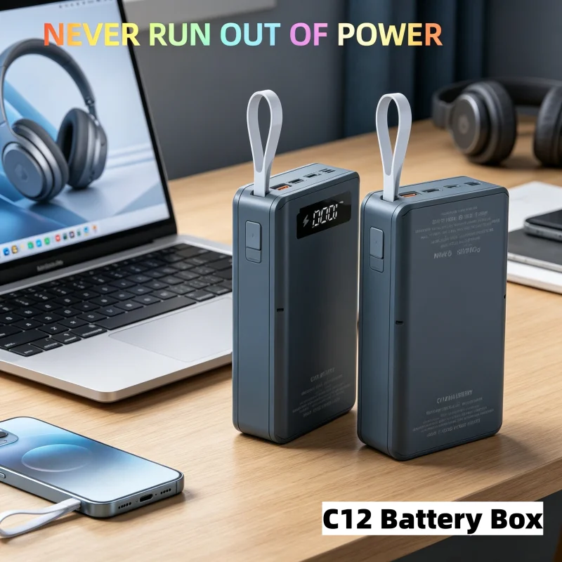 

C12 18650 Battery Power Bank Case Charger Box Holder Dual USB LCD Display Support Quick Wireless Charger Battery Shell Storage