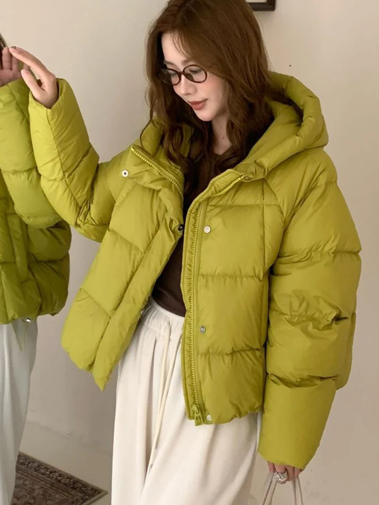 Winter White Duck Down Puff Fluffy Short Outwears Women Waterproof Solid Hooded Down Jacket Female Warm Thick Zipper Down Jacket