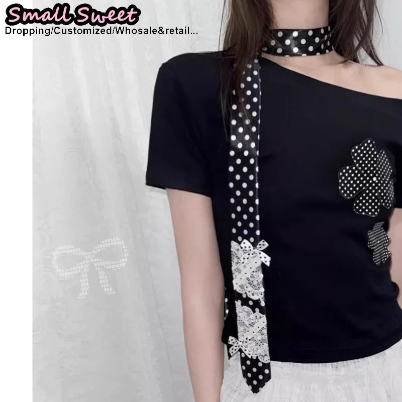 

Женский галстук-бабочка в стиле Харадзюку, ретро, с кружевом и в горошек, в японском стиле, универсальный, милый, в стиле панк, аксессуар для девушек Y2K