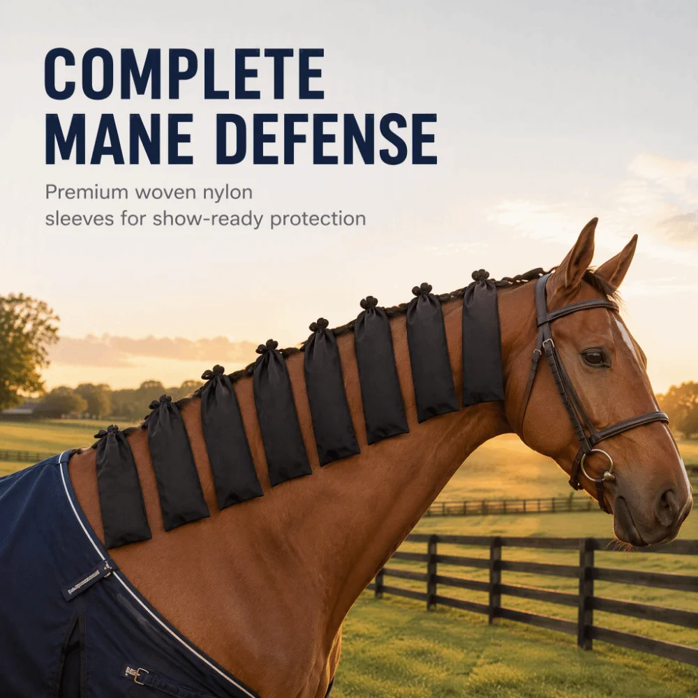 8pcs Black Horse Mane Cover Bags Woven Nylon Fabric Breathable Mane Protectors Lightweight Snug Design Braid Ready Mane Covers